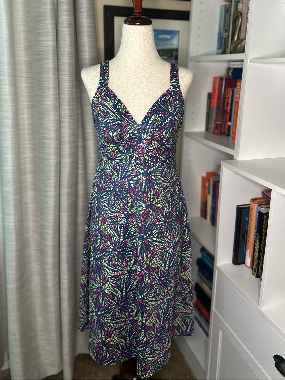 Patagonia Navy Floral Print V-Neck Midi Dress